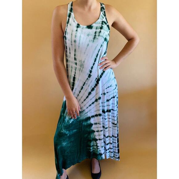 Hi Low Maxi Dress Green Tie dye S/M/L/XL - Picture 1 of 3
